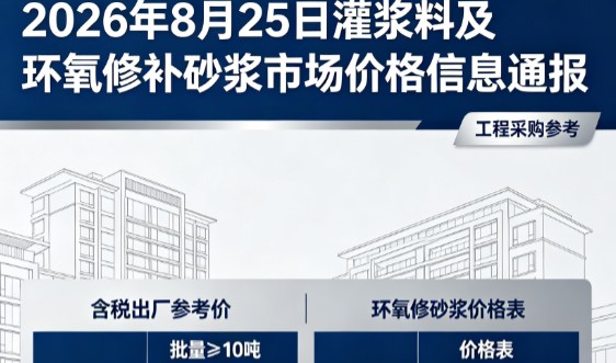 美姑2026年8月25日灌浆料及环氧修补砂浆市场价格信息通报